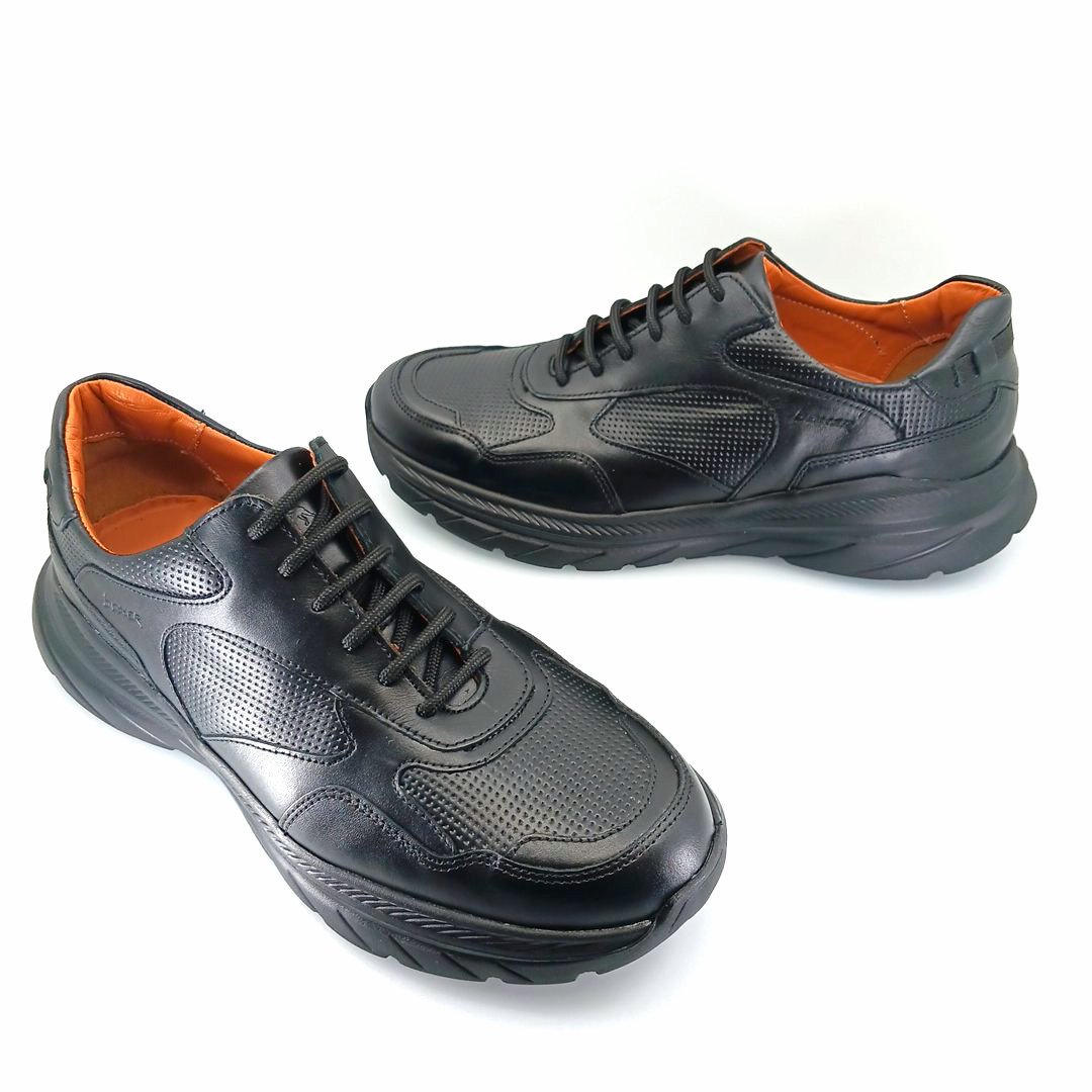 Boxer 44001 (μαύρο δέρμα) ανδρικά δετά sneakers