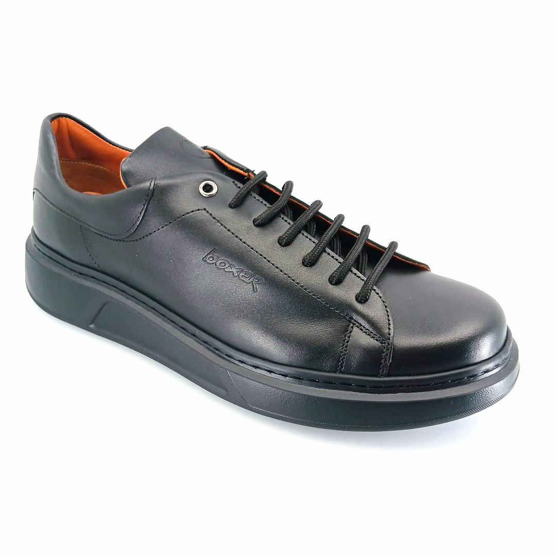 boxer-21345-black-1 Boxer 21345 (μαύρο δέρμα) ανδρικά δετά sneakers
