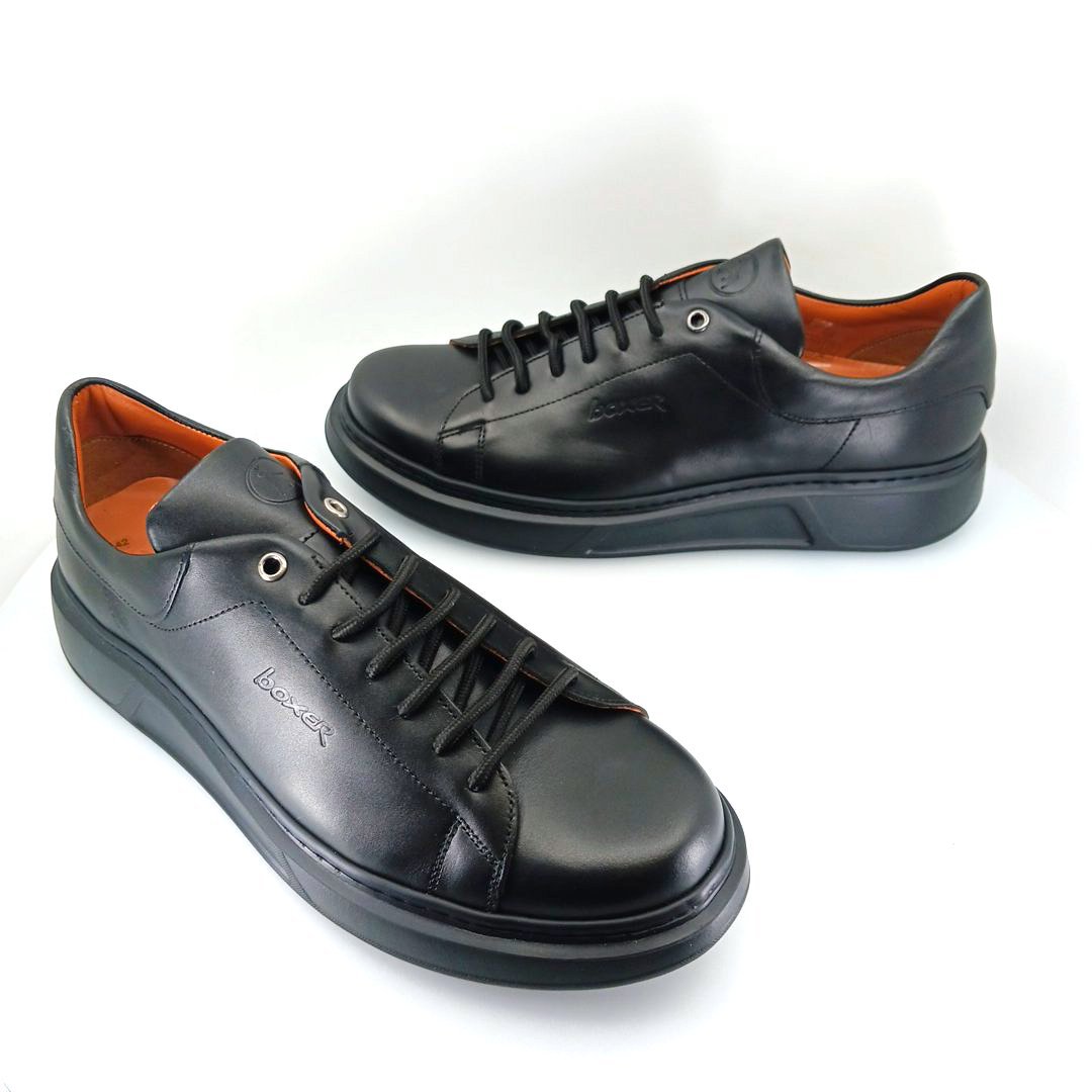 Boxer 21345 (μαύρο δέρμα) ανδρικά δετά sneakers