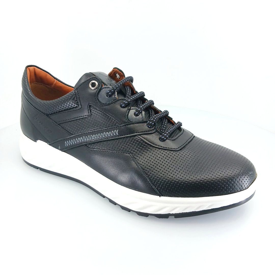 Boxer 43009 (μαύρο δέρμα) ανδρικά δετά sneakers