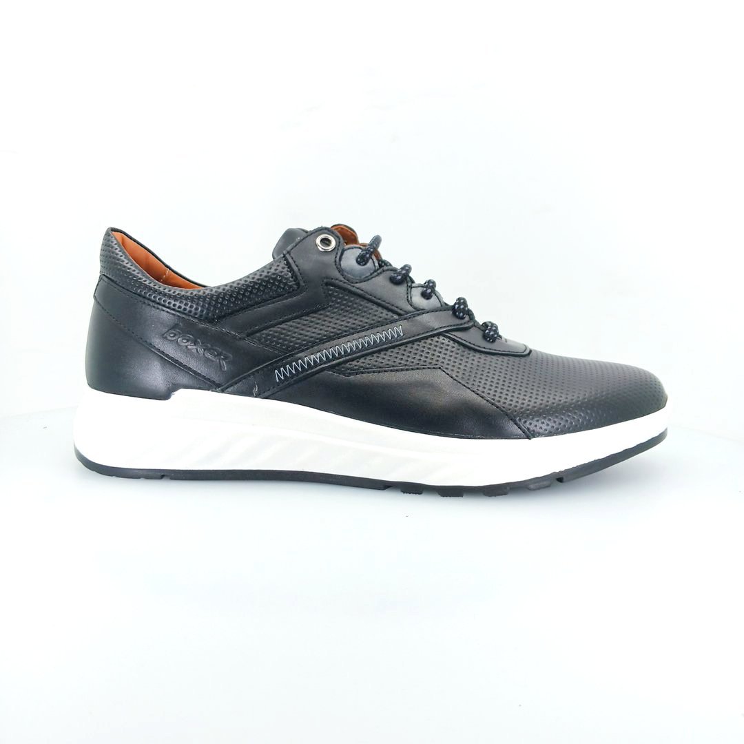 Boxer 43009 (μαύρο δέρμα) ανδρικά δετά sneakers