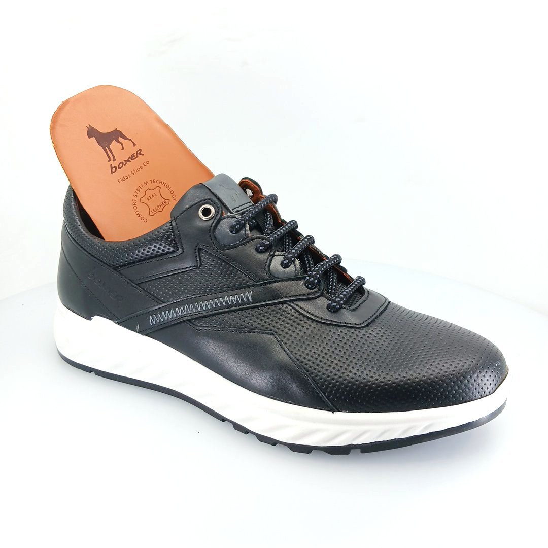 Boxer 43009 (μαύρο δέρμα) ανδρικά δετά sneakers