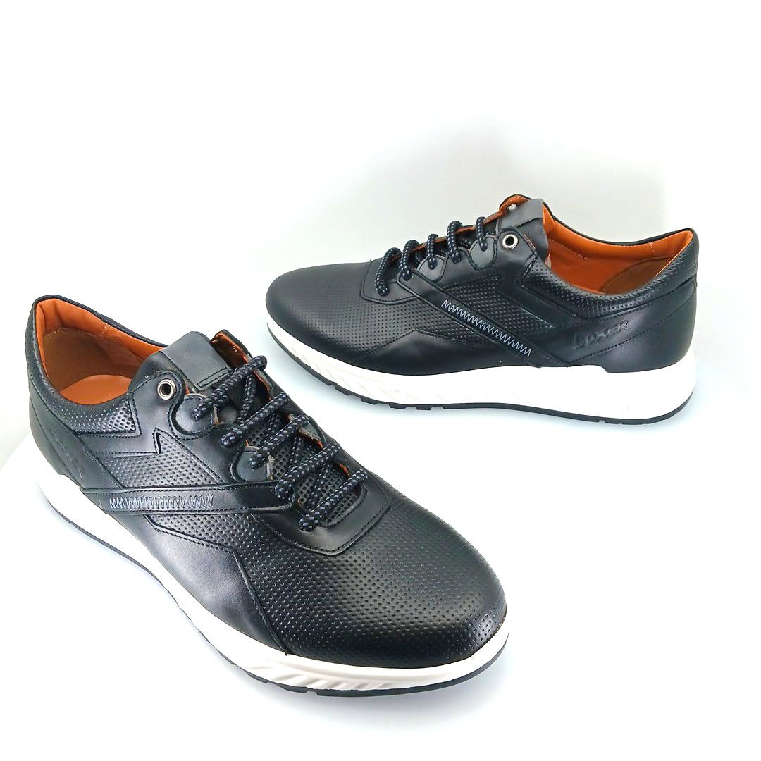 Boxer 43009 (μαύρο δέρμα) ανδρικά δετά sneakers