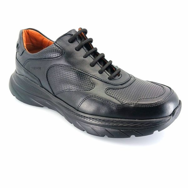 Boxer 44001 (μαύρο δέρμα) ανδρικά δετά sneakers