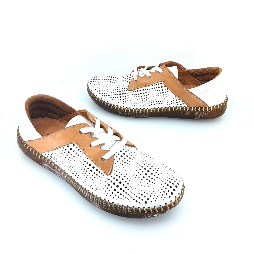 Boxer 98390 (λευκό - ταμπα δέρμα) γυναικεία sneakers