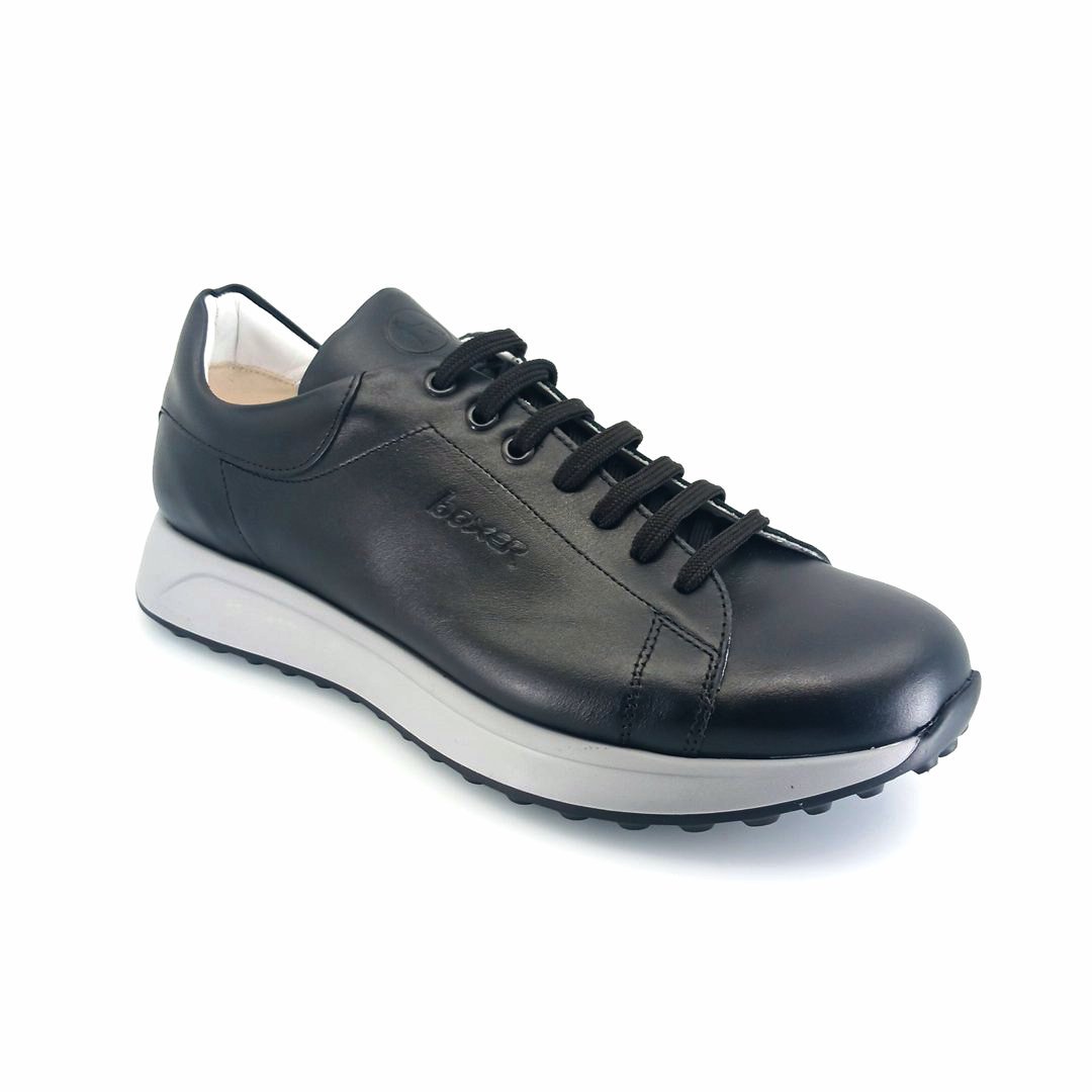 boxer-44009-black-1 Boxer 44009 (μαύρο δέρμα) ανδρικά δετά sneakers
