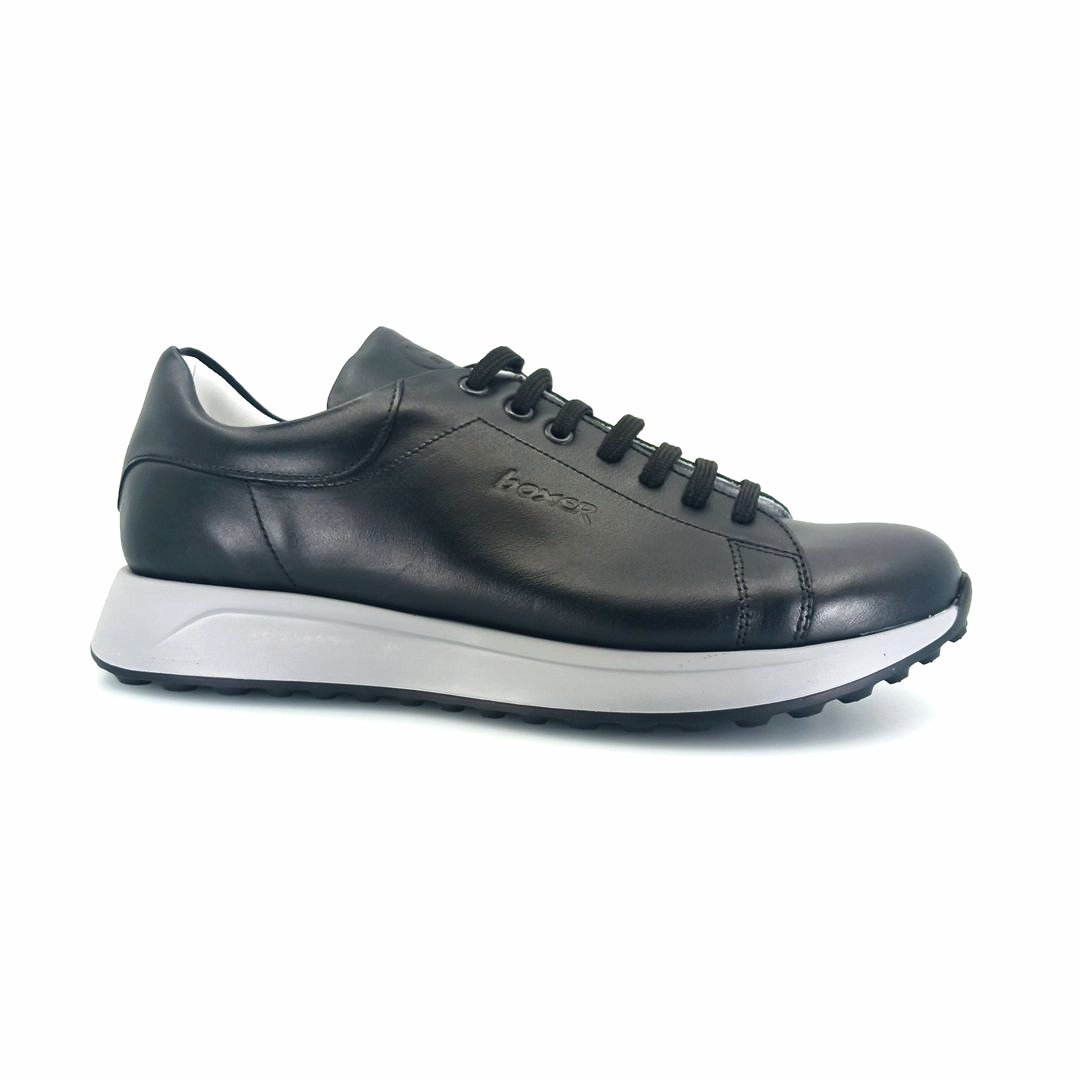 Boxer 44009 (μαύρο δέρμα) ανδρικά δετά sneakers
