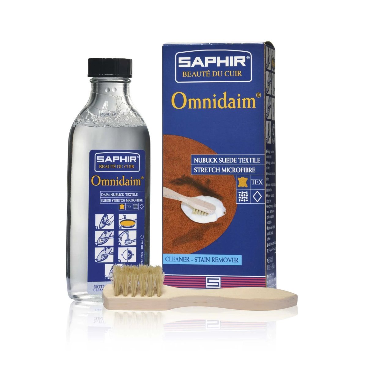 saphir-omnidaim-100-1.jpej Saphir Omnidaim - υγρό καθαρισμού για δέρματα suede, nubuck, υφάσματα και συνθετικά 100ml