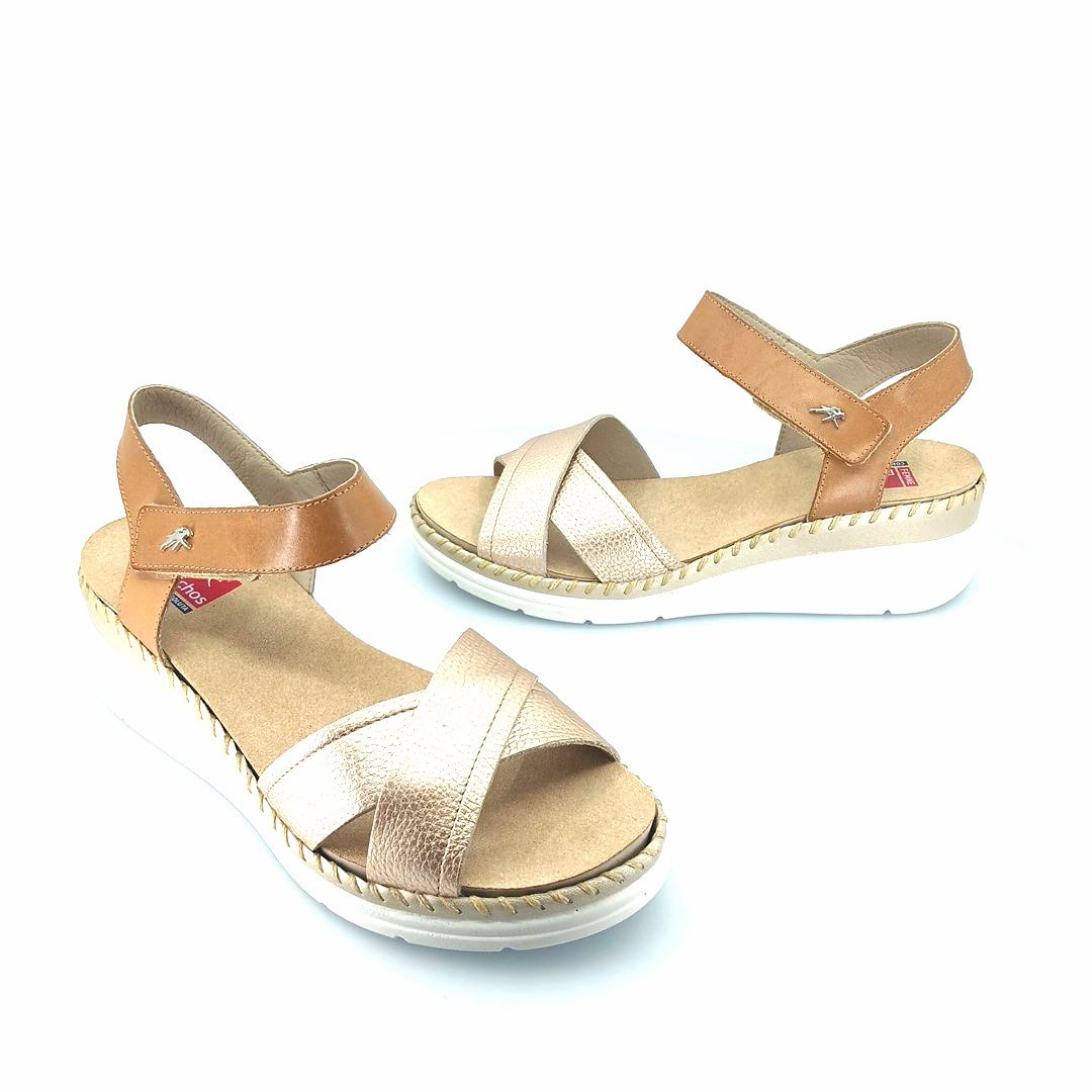 Fluchos Leza F2139 505287 (ταμπά-πλατινέ δέρμα) γυναικεία πέδιλα