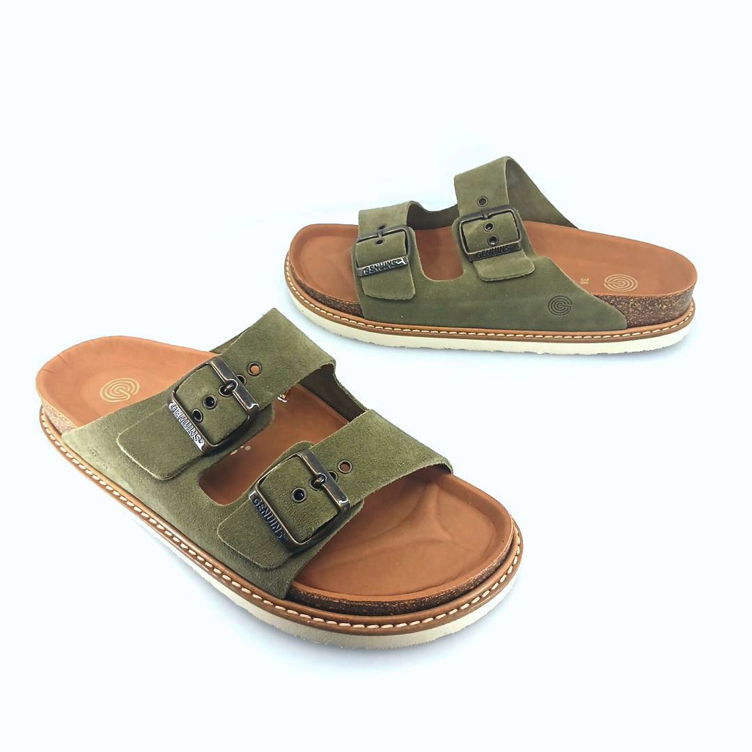 Genuins 105274 (χακί suede δέρμα) γυναικεία πέδιλα